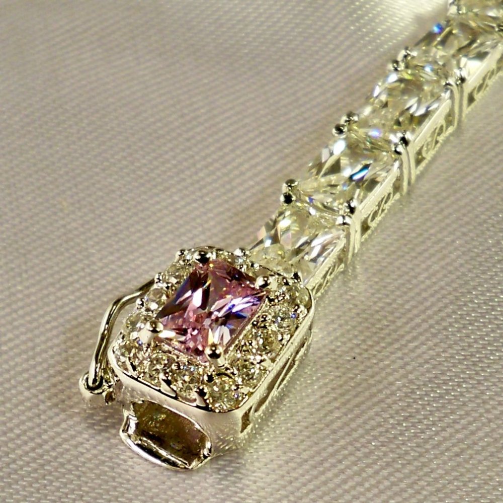 NEW Radiant Cut Purple Cubic Zirconias Silver DESIGNER Bracelet